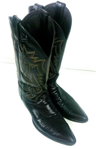 Vintage Justin Lizard Western Cowboy Boots Black Size 11 B