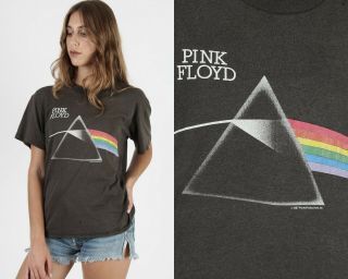 Vtg 80s Pink Floyd Concert Dark Side Tour Psychedelic Rock Band Tee T Shirt