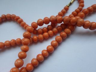 Vintage Natural Coral Bead Necklace 27 Grams - 24 " Or 61 Cm