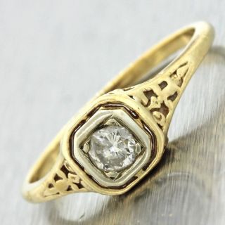 1920s Antique Art Deco 14k Yellow Gold.  20ct Diamond Engagement Ring Z9