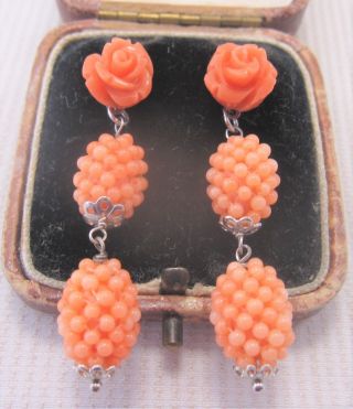 A Vintage Coral Earrings In Silver