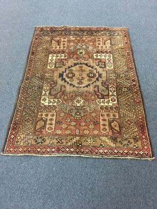 On Antique Persian Hand Knotted Area Rug Carpet 3’7”x4’11”