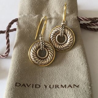 Rare David Yurman Sterling Silver 18k 750 Gold Cable Disc Earrings