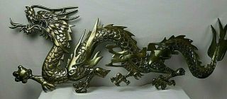 Vintage Brass Chinese Dragon Wall Decoration