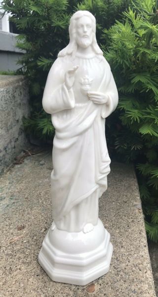 Vintage Irish Belleek Sacred Heart Of Jesus Porcelain 12 " Statue Signed