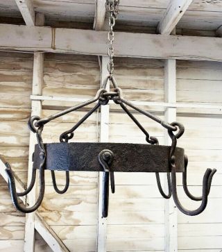 Vintage Rustic Wrought Iron Hanging Overhead Kitchen Pot/pan Rack Holder