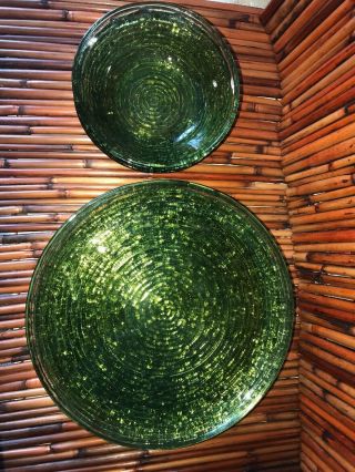 5 Vintage Anchor Hocking Soreno Avocado Green Glass Dinner Plates And 3 Bowls