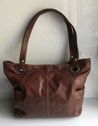 Fossil Vintage Large Brown Leather Bag Handbag Purse Tote Satchel