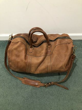 Vintage Holland Brother Brown Leather Duffle Bag Luggage Handmade In Chicago Usa