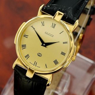 Authentic Gucci 3400m Yellow Gold Dial Gold Plated Quartz Mens Wrist Watch