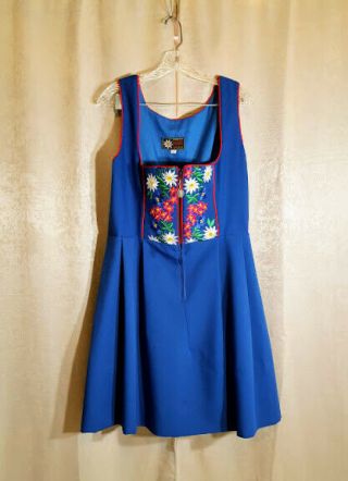Vintage Dirndl Dress German Oktoberfest Sz 18 Uk 14 Us Intimex Co 1960s Blue