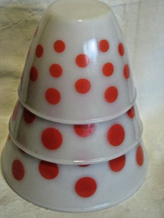 Vintage Fire King Red Polka Dot - 3 Stacking Nesting Mixing Bowls