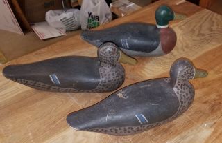 Vintage Hand Carved Wooden Duck Decoys - - Quantity 3