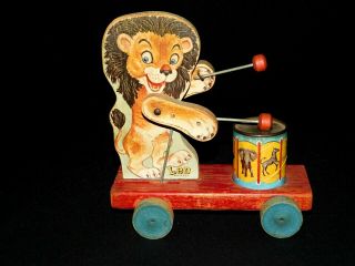 Vintage 1952 Fisher Price 480 Leo The Drummer Easter Cart Pull Toy Made 1 Yr