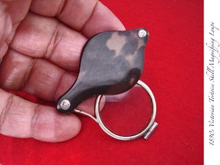 Victorian Tortoiseshell Nickel Magnifying Glass Loupe Vintage Antique Small Rare