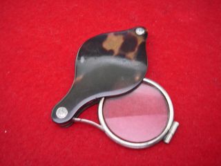 VICTORIAN TORTOISESHELL NICKEL MAGNIFYING GLASS LOUPE VINTAGE ANTIQUE SMALL RARE 4