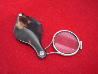 VICTORIAN TORTOISESHELL NICKEL MAGNIFYING GLASS LOUPE VINTAGE ANTIQUE SMALL RARE 6