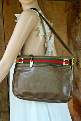 Vintage Gucci Red Green Stripe Pigskin Leather Crossbody Supreme Gg Bag Purse