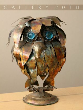 Hoot Mid Century Modern Brutalist Owl Sculpture Metal 60s Vtg Curtis Jere Art