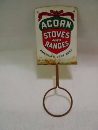Vintage Acorn Stoves & Ranges Metal Advertising Wall Mount Broom Holder Sign