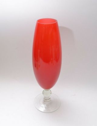 Bright Red Mid Century Vintage Empoli Italian Cased Art Glass Vase