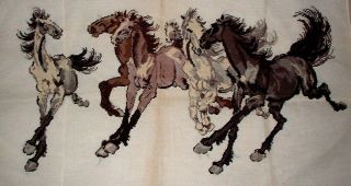 Mzc Huge Vintage Preworked Galloping Horses Needlepoint Canvas