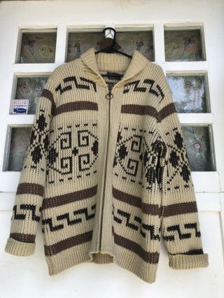 Vintage 70s Pendleton Big Lebowski Zip Up Cardigan Sweater Jacket Medium Sz M