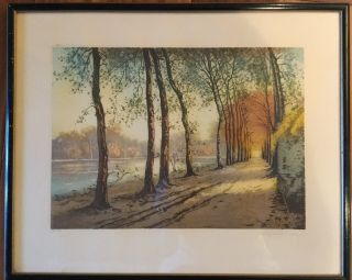 Jean Joseph Chabridon (french) Autumn Etching Print Pencil Signed & Under Glass