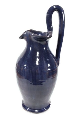 Vintage Joe Owen Nc North Carolina Art Pottery Blue Rebecca Jug Pitcher Vase