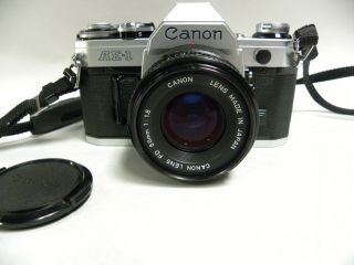 Vtg Canon AE - 1 SLR 35mm Film Camera with Canon FD 50mm 1:1.  8 Lens Japan (A15) 2