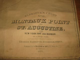 Antique 1871 Eldridge ' s ' MONTAUK to ST AUGUSTINE w York Bay ' NAUTICAL Map 2