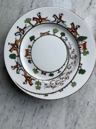 Nine Vintage Crown Staffordshire/coalport Hunting Scene Dinner Plates 10 3/4 "