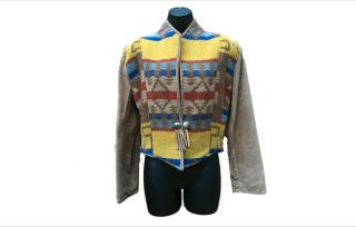Southwest Wool/suede Jacket - Native Components - Navajo Chief Joseph Women L Vtg
