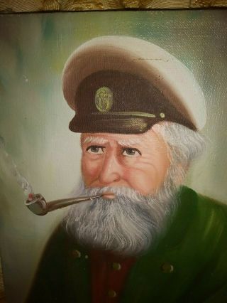 Vintage David Pelbam Sea Captain Smoking Pipe Oil Painting Signed 8 X 10