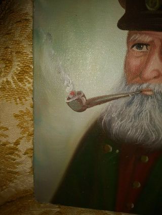 Vintage David Pelbam Sea Captain Smoking Pipe Oil Painting Signed 8 x 10 3