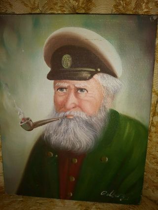 Vintage David Pelbam Sea Captain Smoking Pipe Oil Painting Signed 8 x 10 4