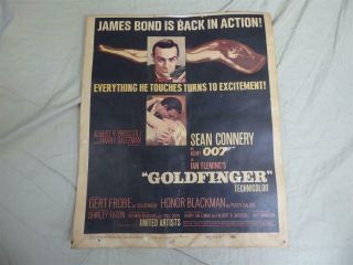 Goldfinger James Bond Vintage 1964 Movie Poster/window Card 16.  5 " X 14 "