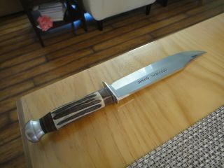Vintage Large Fixed Stag Bowie Knife 1/4 " Thick Old Stock,  Made In Italy
