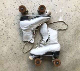 Vintage Hyde 1950s Clay Fo - Mac Wheels White Leather Roller Derby Skates 6.  5 W