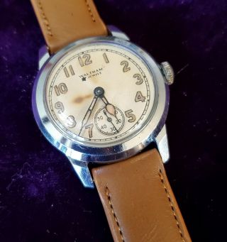 Vintage Mens 1940s Waltham Wwii Radium Dial Military Wristwatch