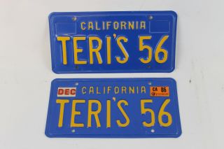 Ca California Blue License Plates Personalized Matched Pair Teri 