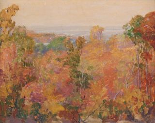 Antique ROBERT EMMET OWEN American Impressionist Autumn Landscape Oil Painting 3