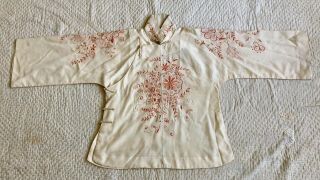 Vintage 1920s 30s Chinese Silk Cheongsam Qipao Top Blouse Floral Embroidery Vtg