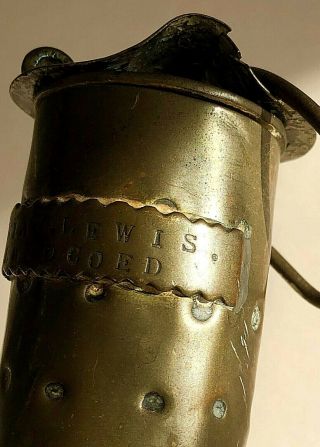 A VINTAGE MINERS LAMP.  WILLIAM.  LEWIS.  LLWYDCOED.  LAMP IS IN 12