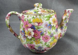 Vintage James Kent Ltd Fenton Du Barry Floral Chintz Teapot Made In England Rare