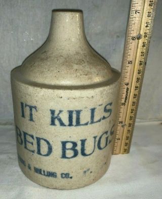 Antique It Kills Bed Bugs 1qt Stoneware Poison Jug Baltimore Md Roach Ant Killer