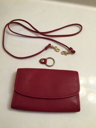 Coach Rare Vintage Leather Clutch Swing Crossbody Bag Purse Wallet Red Euc