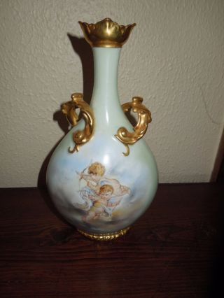 Antique J.  P.  L.  Jpl Jean Pouyat Limoges France Porcelain Cherub Vase Cherub 