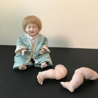 Large Antique Hertwig Limbach All Bisque Baby Doll,  Kestner Bisque Legs 4