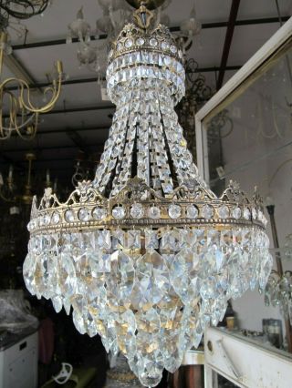 Antique French Huge Basket Crystal Chandelier Lamp Lustre Luster1940 